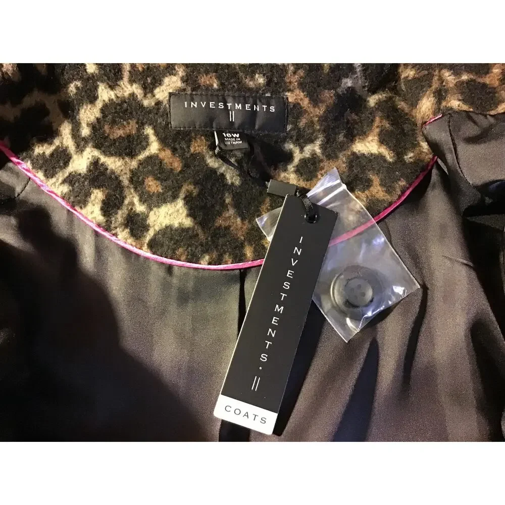 Investments Leopard Print Wool Blend Coat Women’s Size 16W NWT